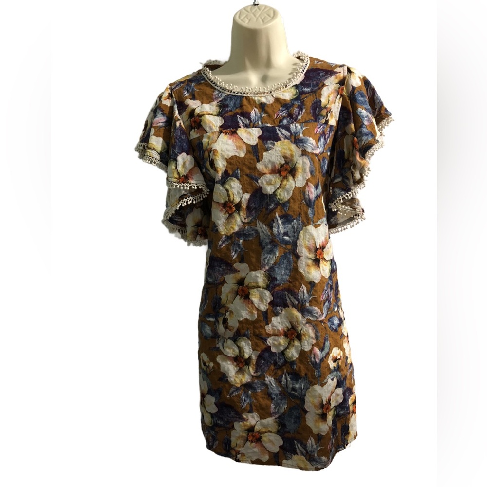 UMGEE‎ USA Boho Floral Flutter Sleeve Mini Dress Vacation Tropical Women’s Small